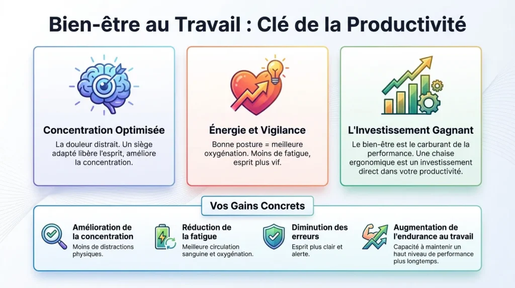 Employé productif profitant du confort d'une chaise ergonomique au bureau