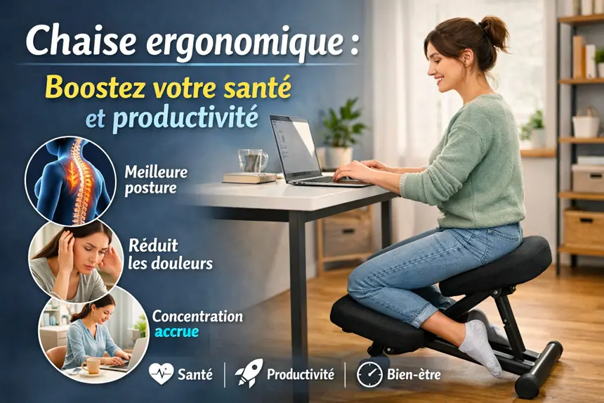 Chaise ergonomique à genoux pour bureau, améliore la posture, réduit les douleurs et booste la productivité