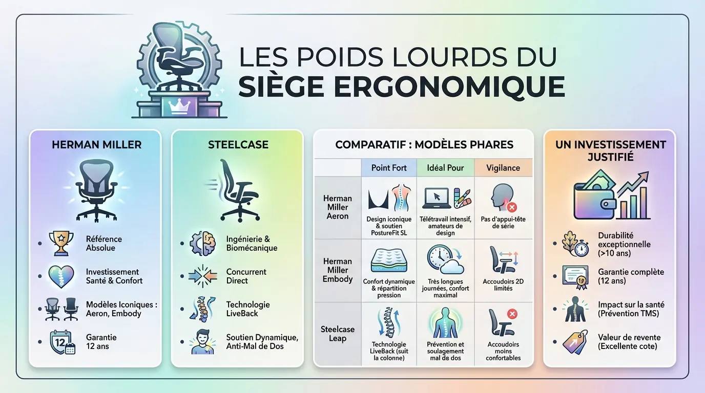 Comparatif visuel des chaises ergonomiques Herman Miller et Steelcase